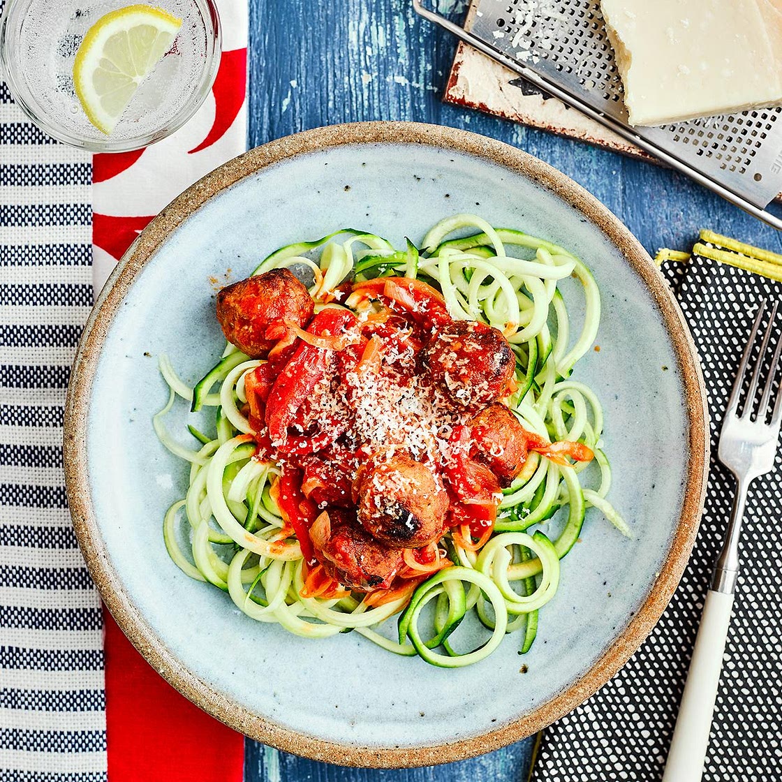 Smoky pork meatballs with courgetti