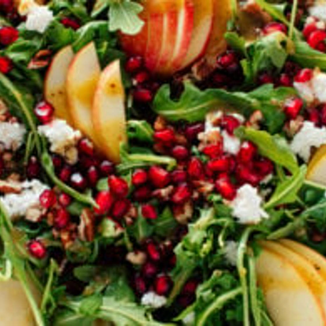 Pomegranate & Pear Green Salad with Ginger Dressing