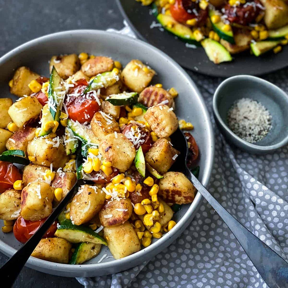 Pan Fried Gnocchi with Tomato, Corn and Zucchini