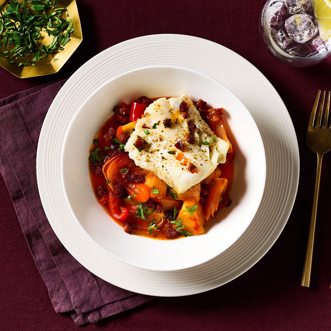 Spanish-Style Herby Cod & Crispy Chorizo Stew