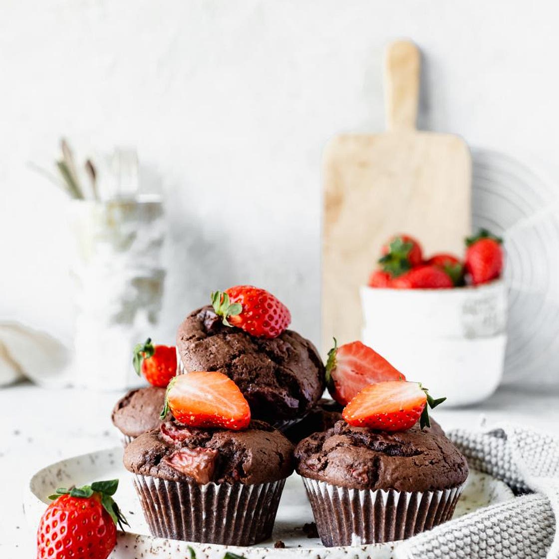 Erdbeer-Schoko-Muffins mit doppelt Schoko