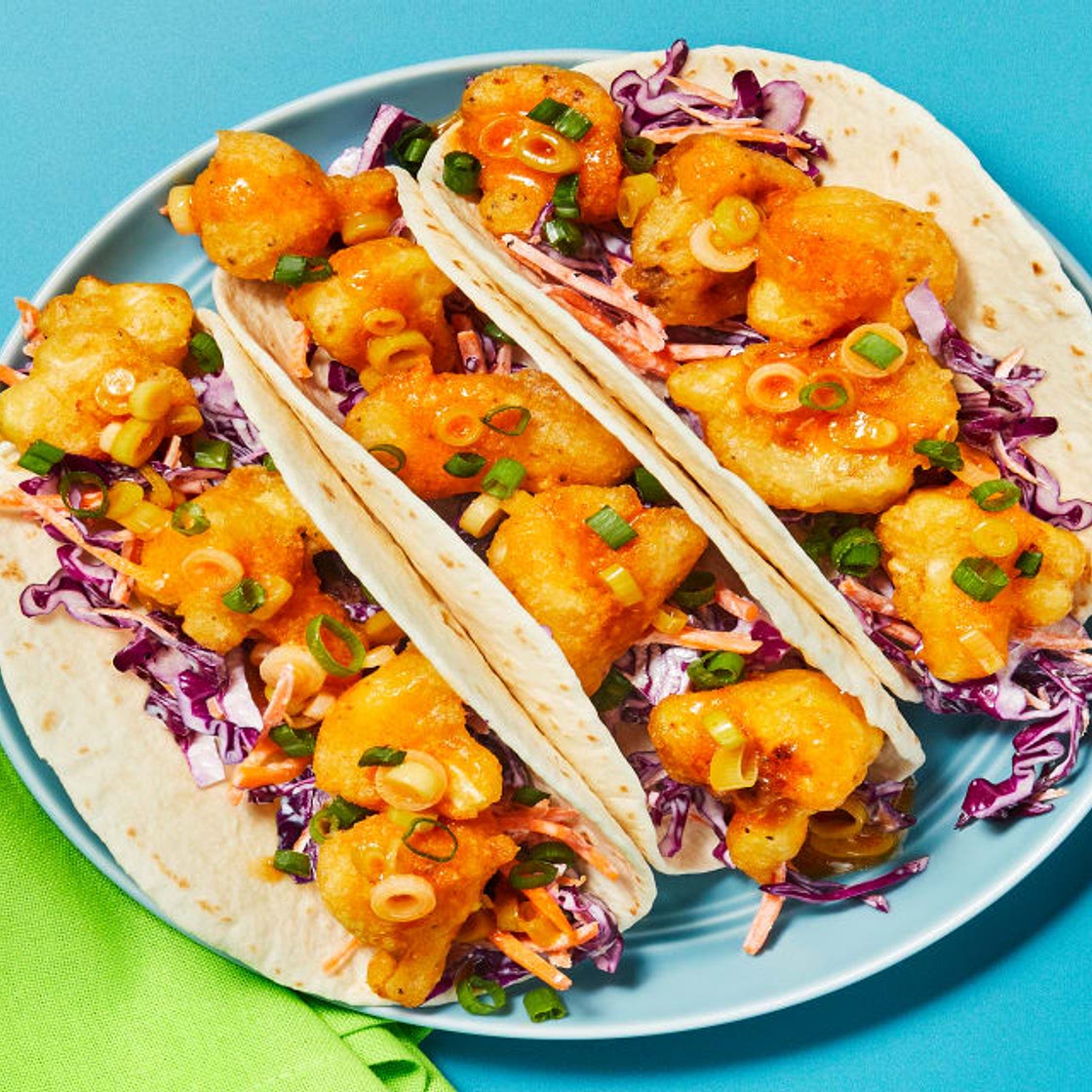 Buffalo Cauliflower Tacos with Tangy-Sweet Slaw