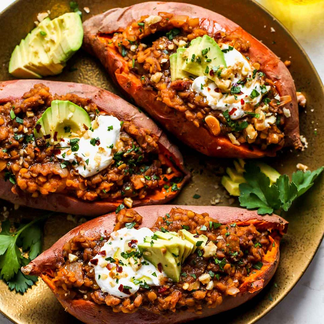 Smoky Lentil Stuffed Sweet Potatoes