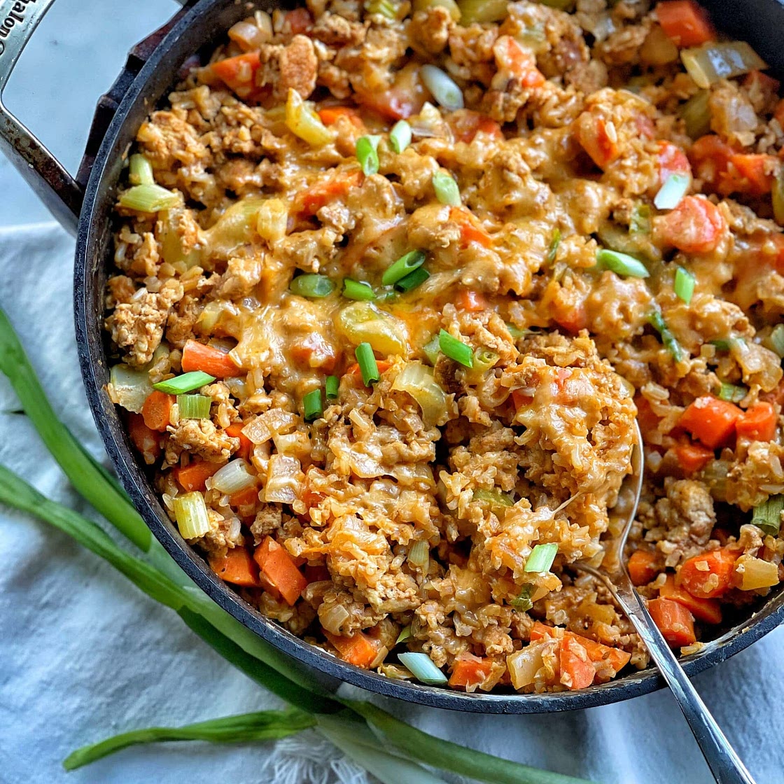 Lighter Buffalo Chicken and Rice Skillet