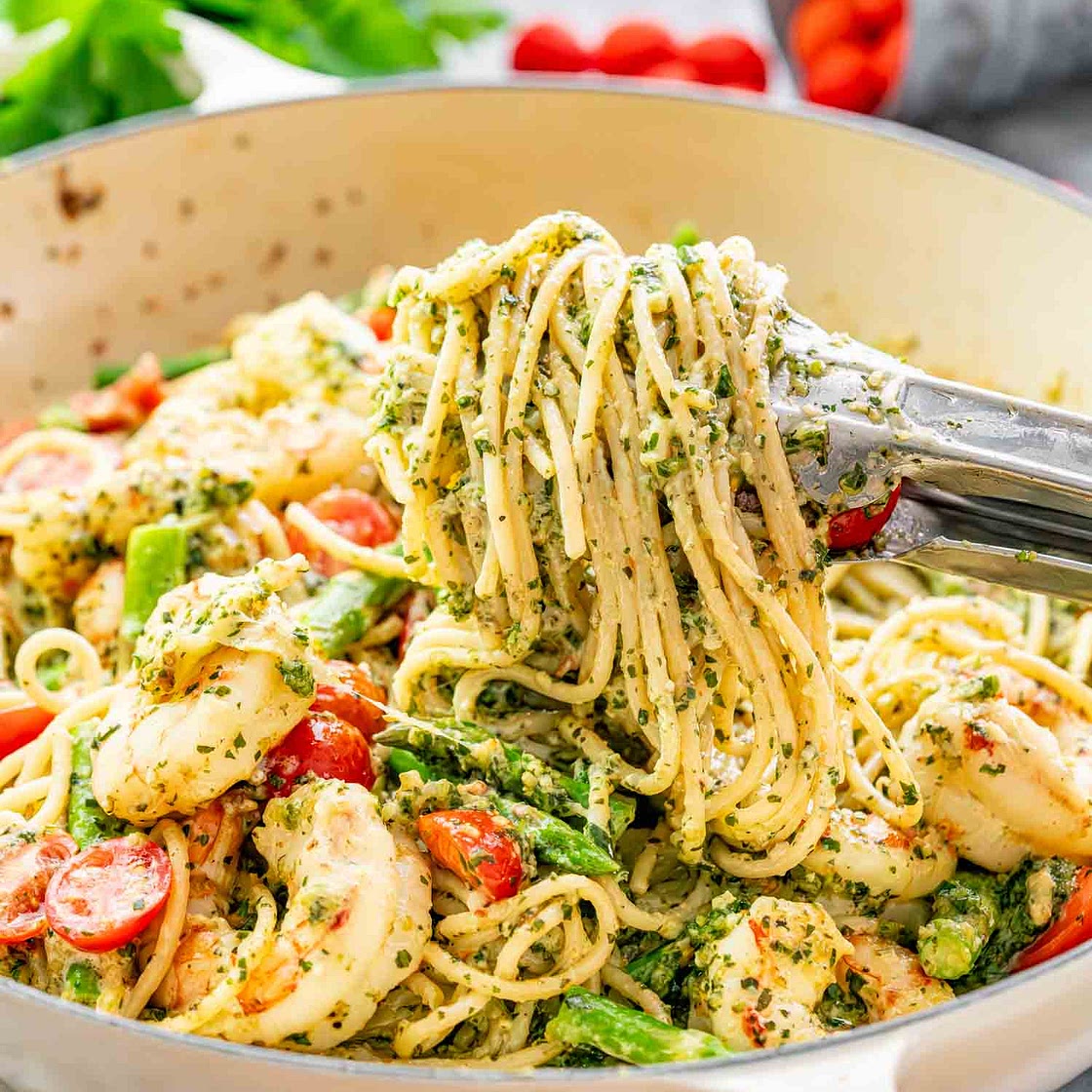 Pesto Shrimp Asparagus Pasta