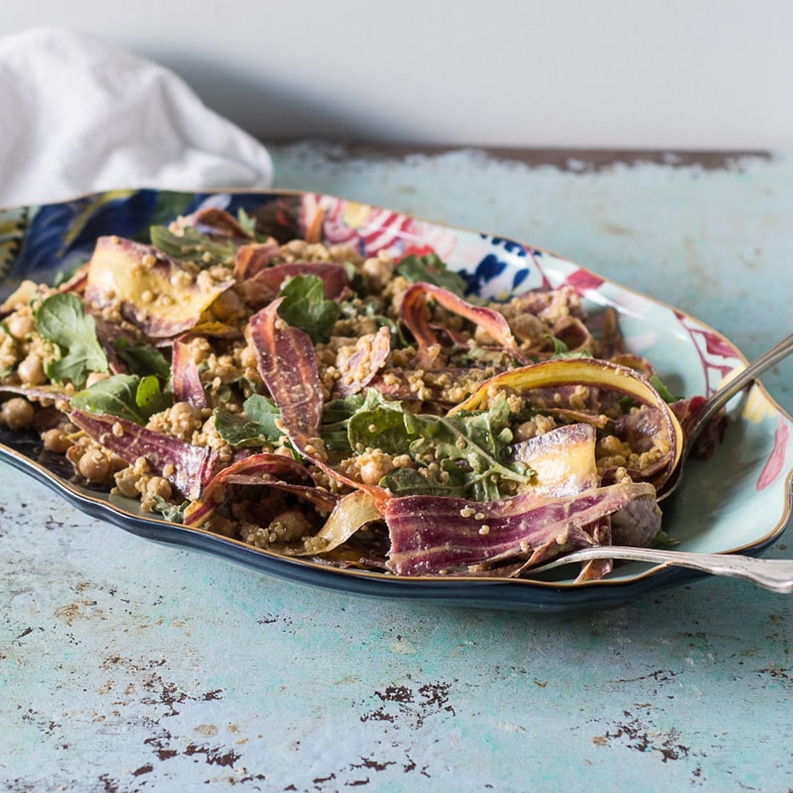 Carrot Chickpea Quinoa Bowl with Poblano Yogurt Sauce