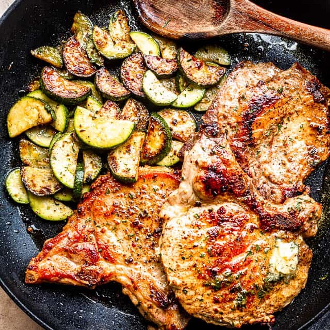 Garlic Butter Pork Chops with Zucchini