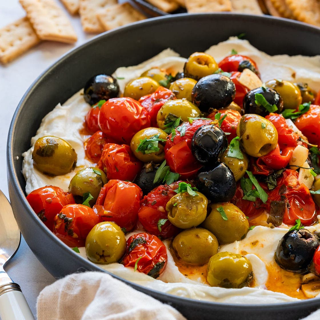 Whipped Feta Dip with Roasted Olives and Tomatoes