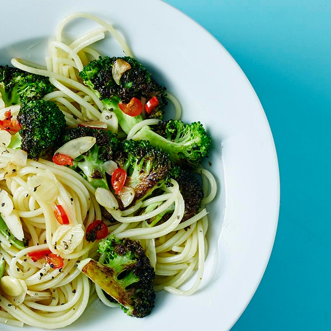 Chargrilled broccoli pasta with chilli and garlic