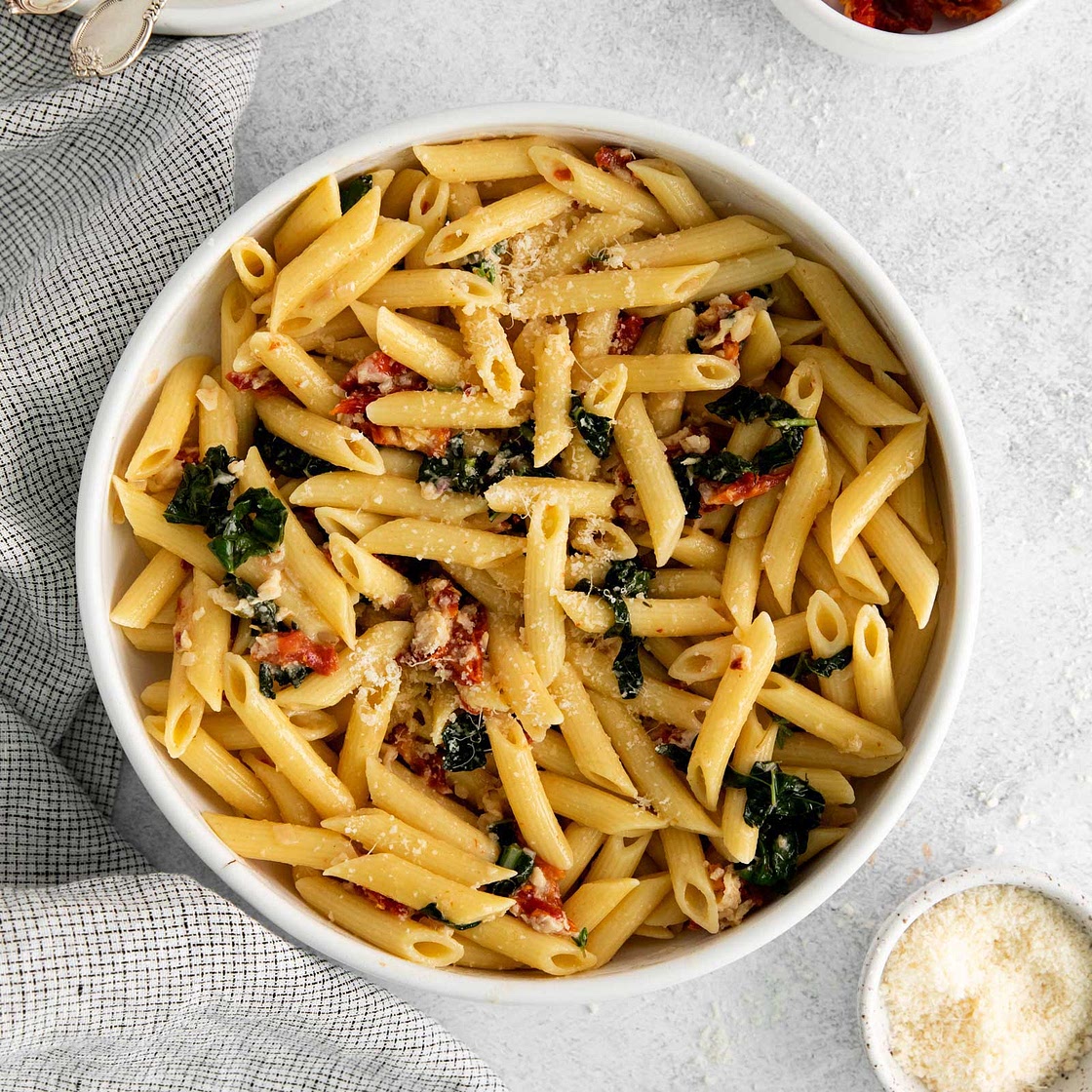 Penne with Sun-Dried Tomatoes and Tuscan Kale