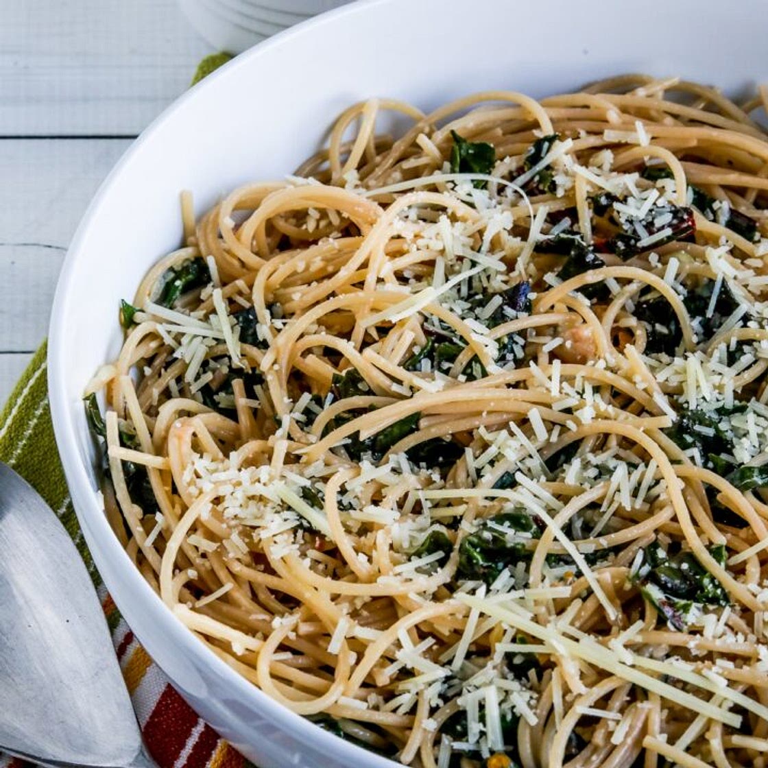Spaghetti with Garlic, Chard, and Cheese