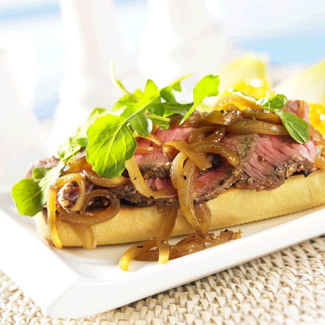 Grilled Beef Steak Sandwich with Melted Onions