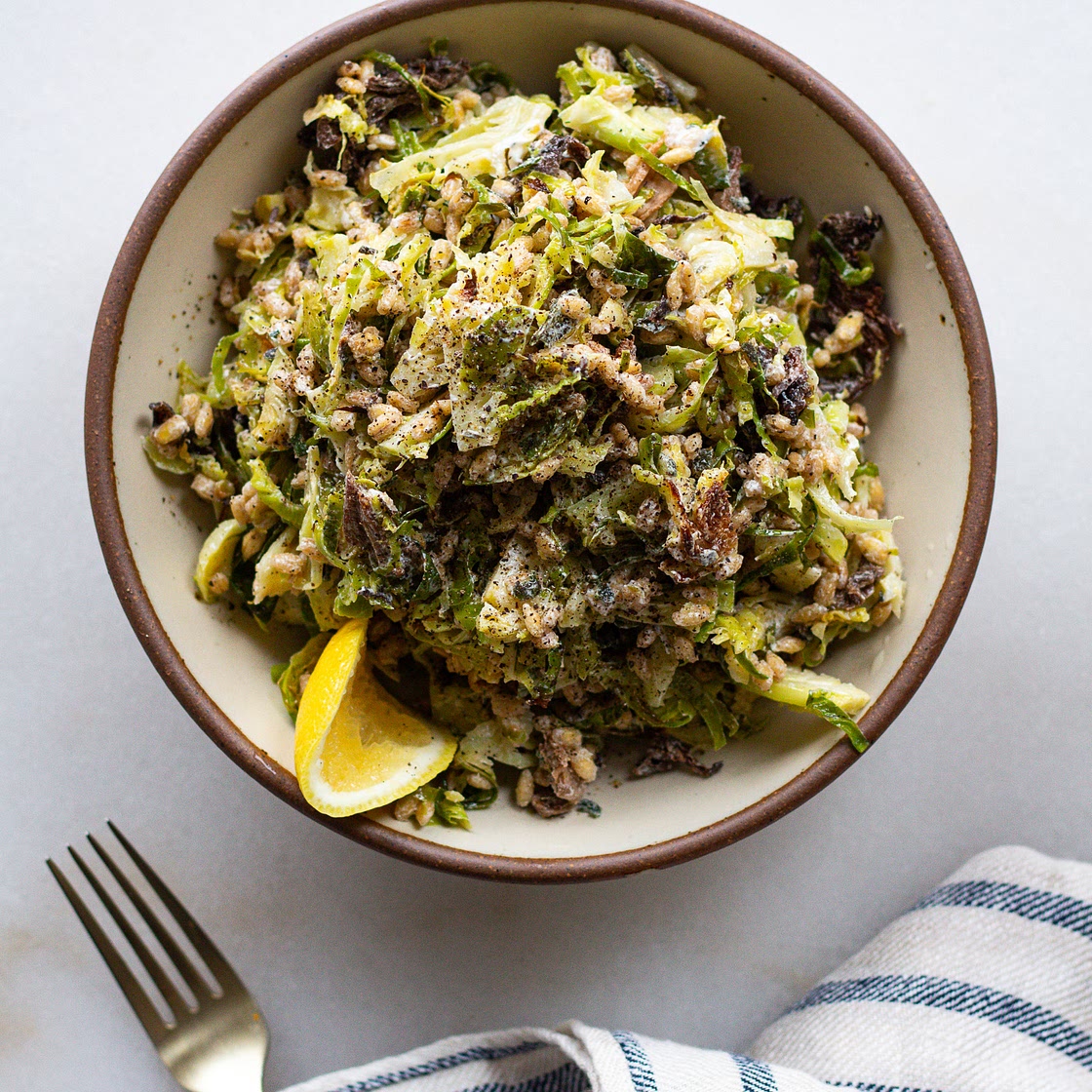 Roasted Brussels Sprouts & Mushroom Broth Barley
