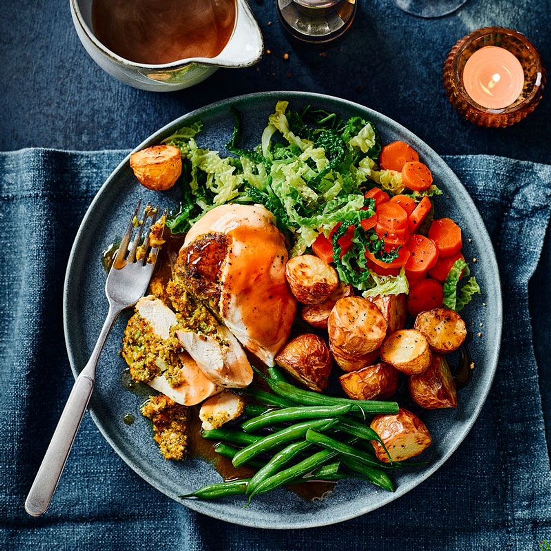 Air fryer roast chicken dinner