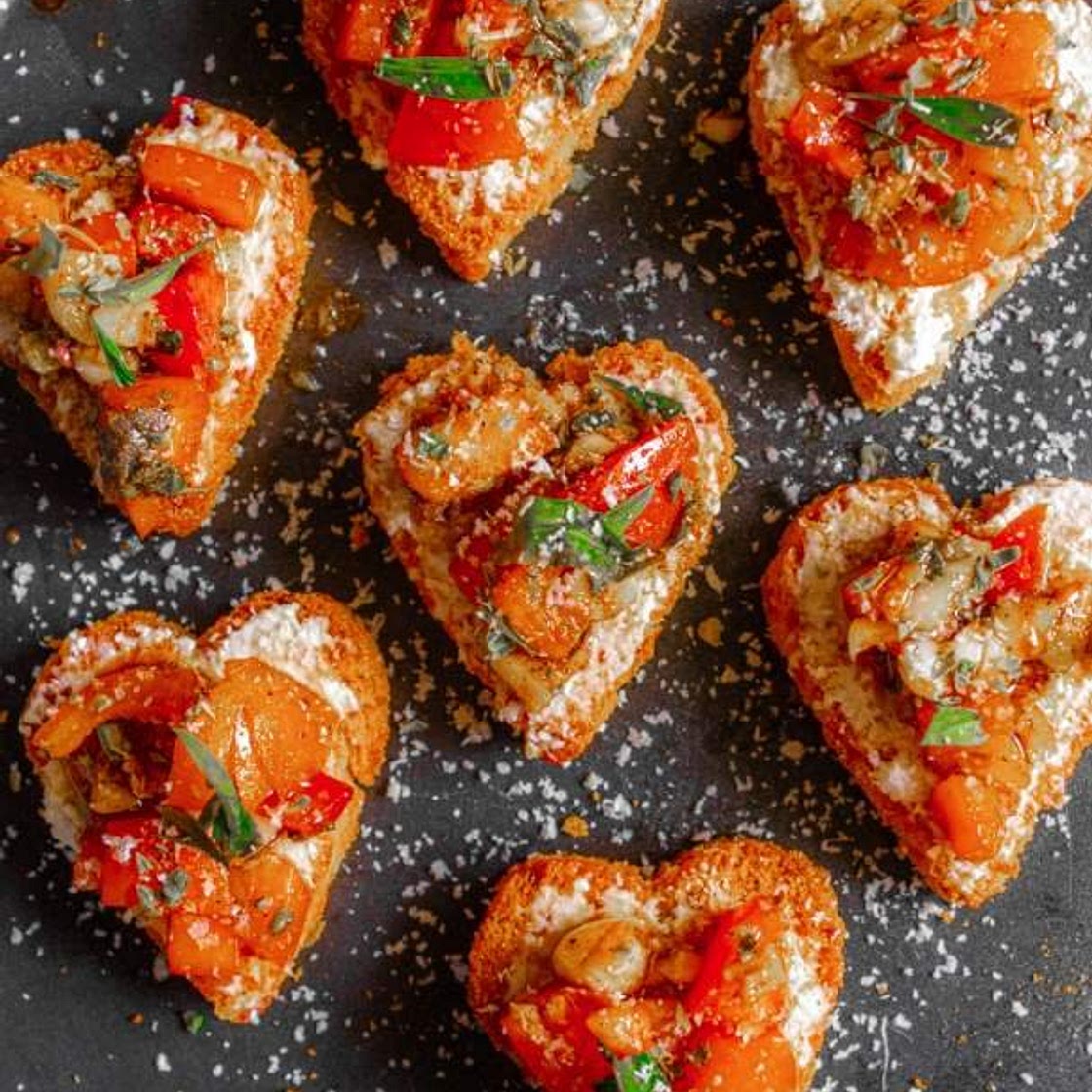 Heart Shaped Bruschetta - Heart Shaped Valentine's Day Appetizer