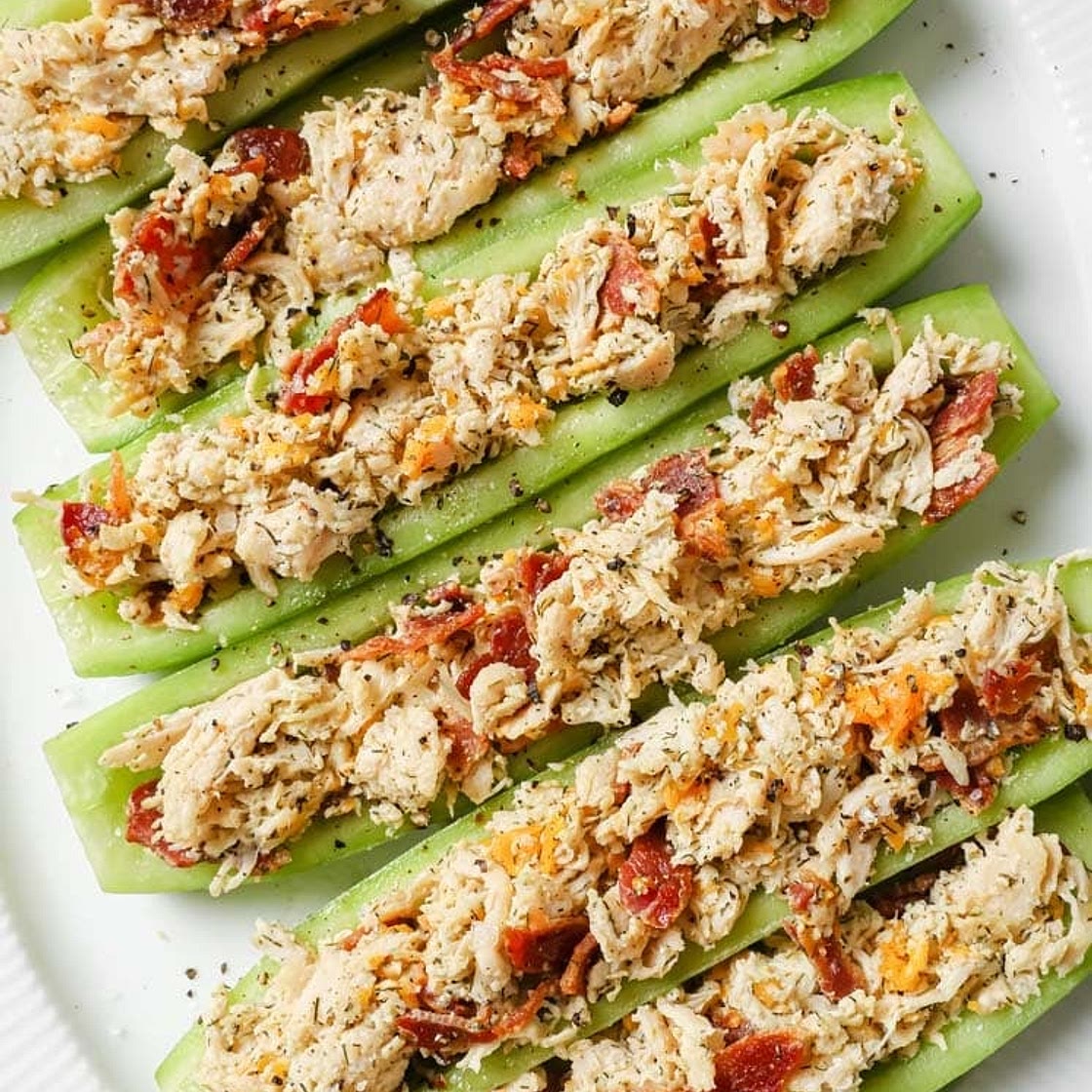 Bacon Ranch Chicken Salad Cucumber Boats