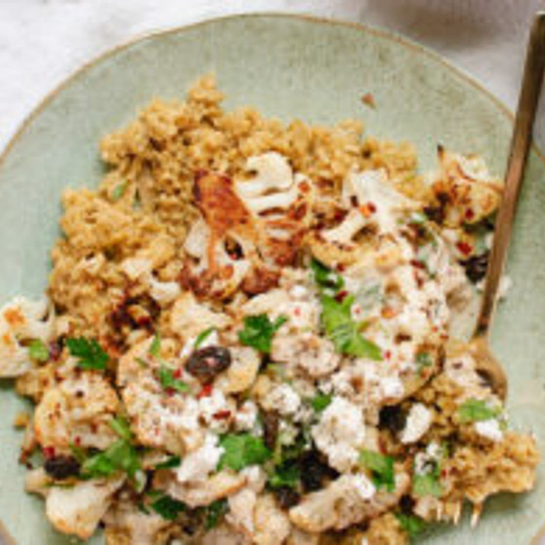Freekeh Pilaf with Roasted Cauliflower and Garlicky Tahini Sauce