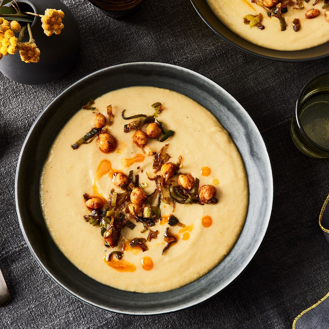 Potato-Leek Soup With Spiced Chickpeas