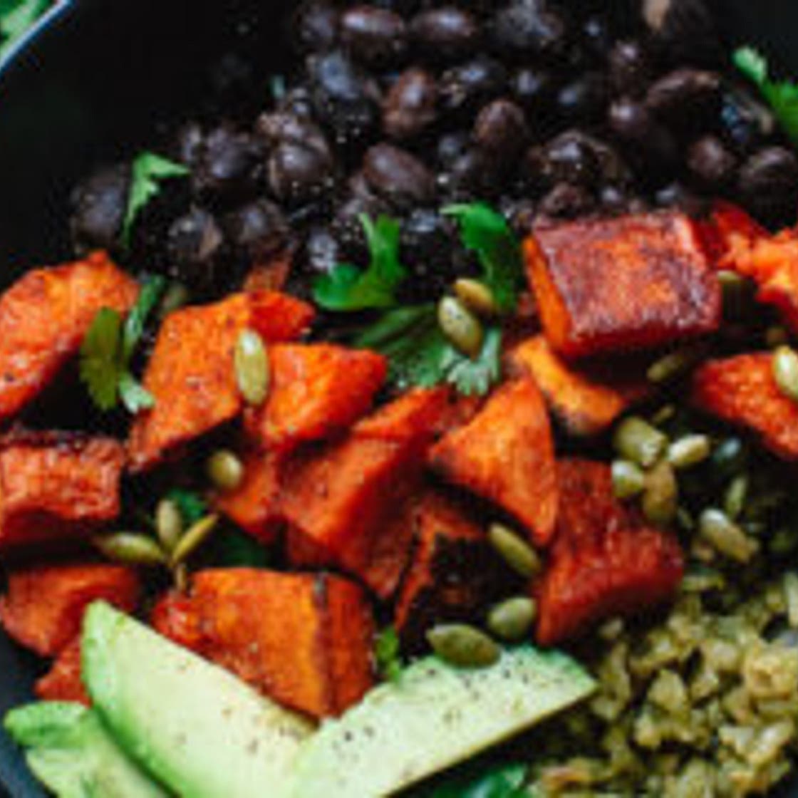 Spicy Sweet Potato and Green Rice Burrito Bowls