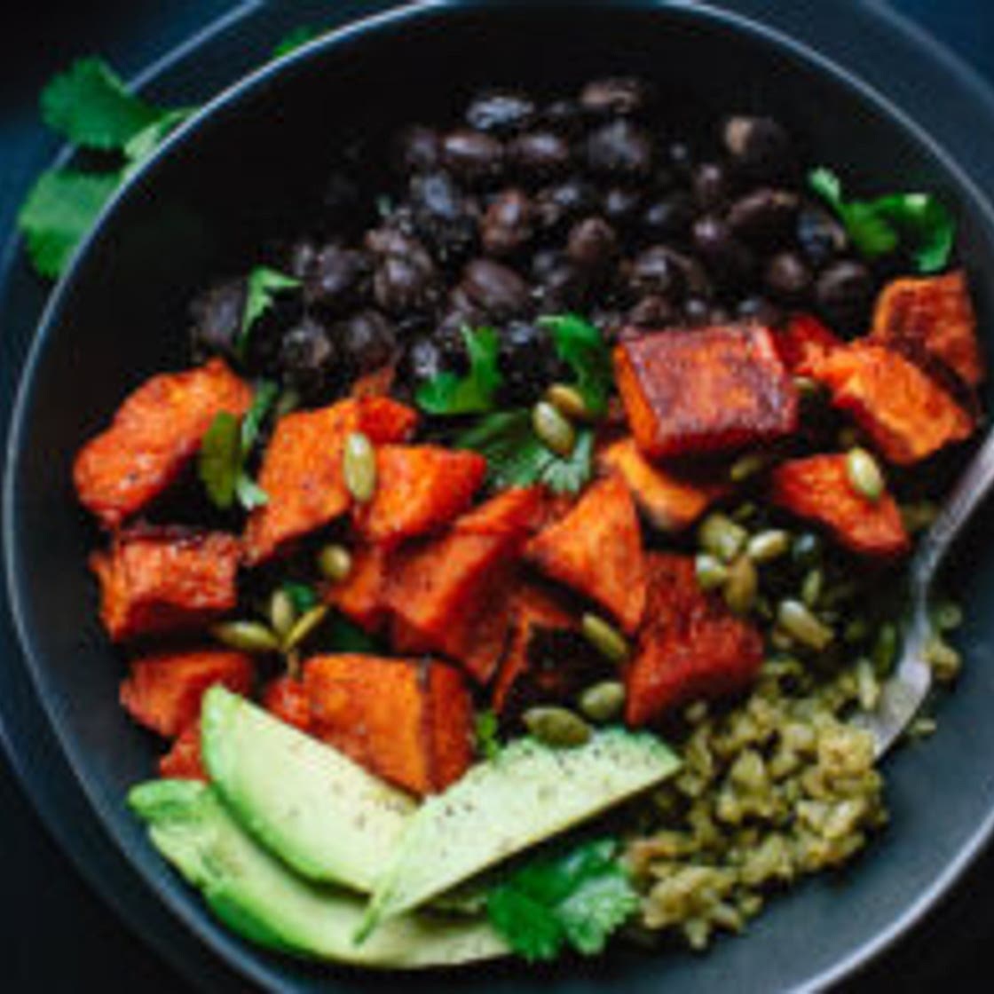 Spicy Sweet Potato and Green Rice Burrito Bowls