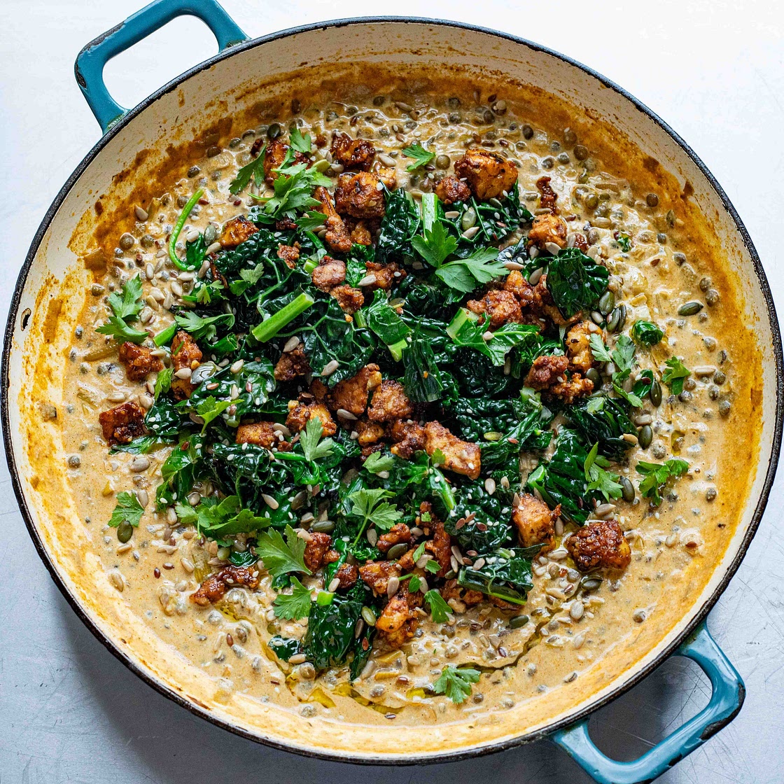 Cheesy Lentils & Fridge-raid Greens