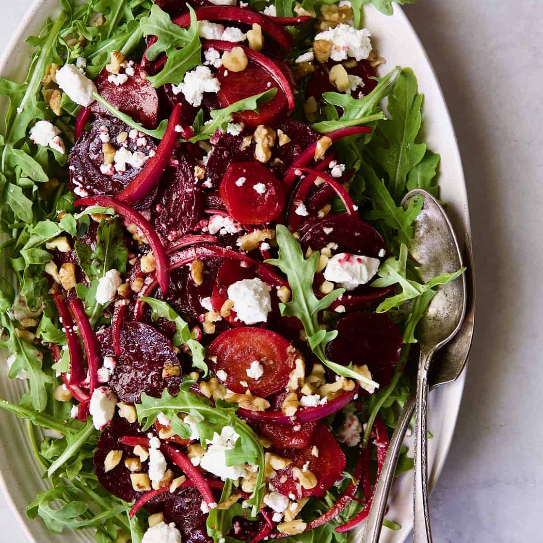Roasted Beet Salad with Walnuts Goat Cheese and Honey Balsamic Dressing