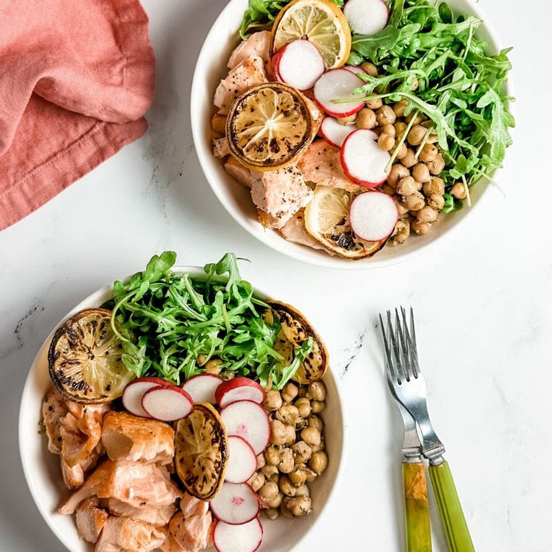 Salmon with Chickpeas and Arugula
