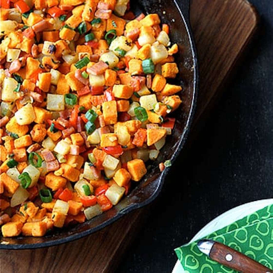 Sweet Potato Hash with Canadian Bacon