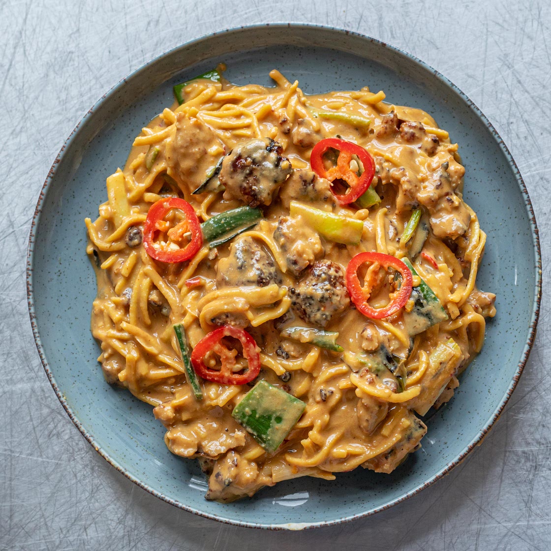 Crispy Sausage Peanut Noodles