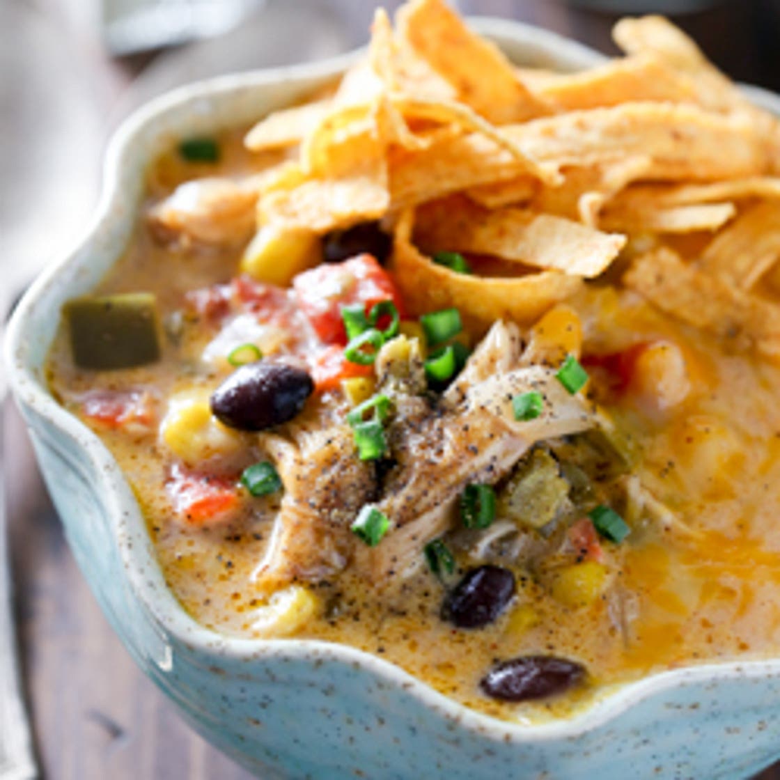 Slow Cooker Cheesy Chicken Tortilla Soup