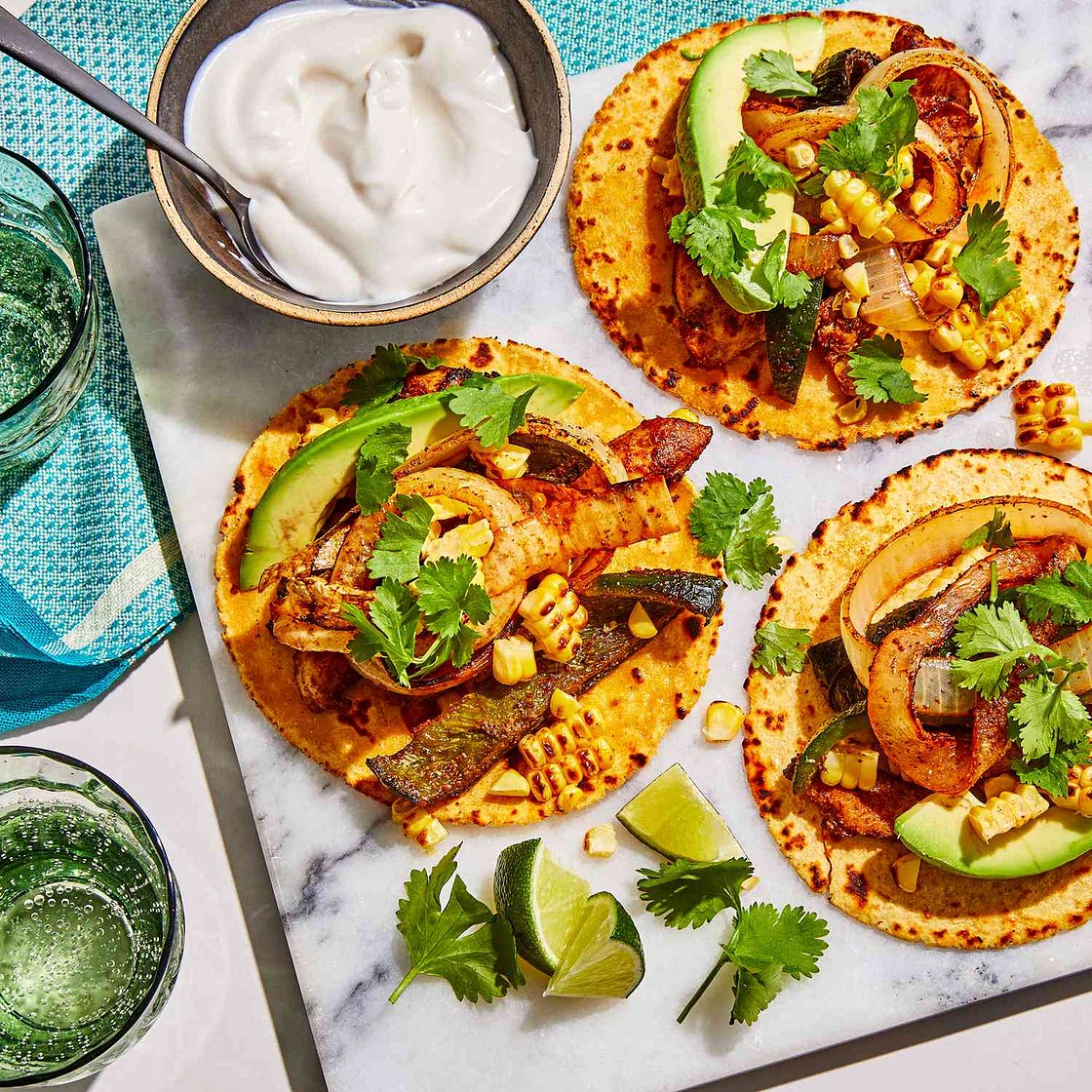 Sheet-Pan Poblano-&-Corn Chicken Fajitas