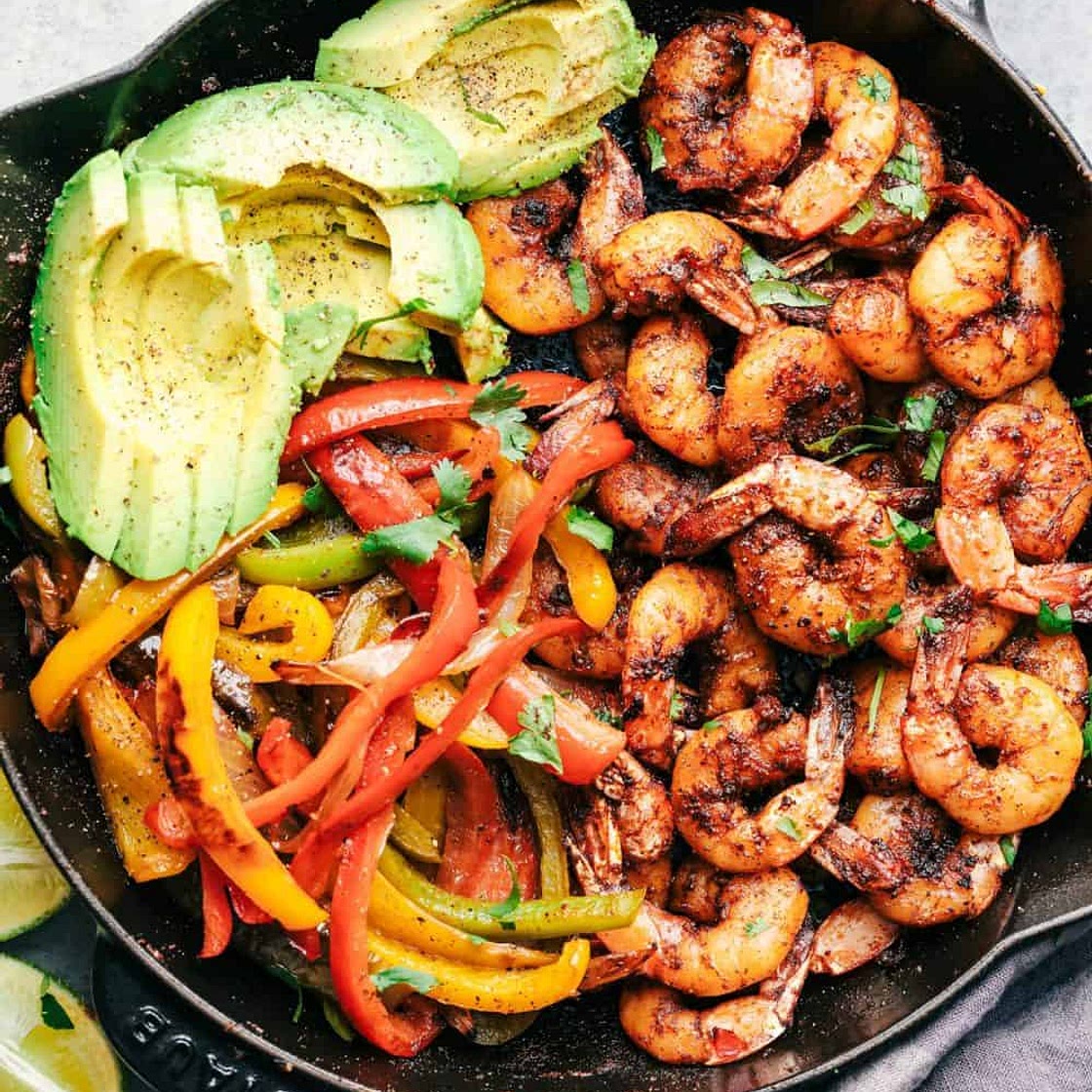 20 Minute Skillet Blackened Shrimp Fajitas
