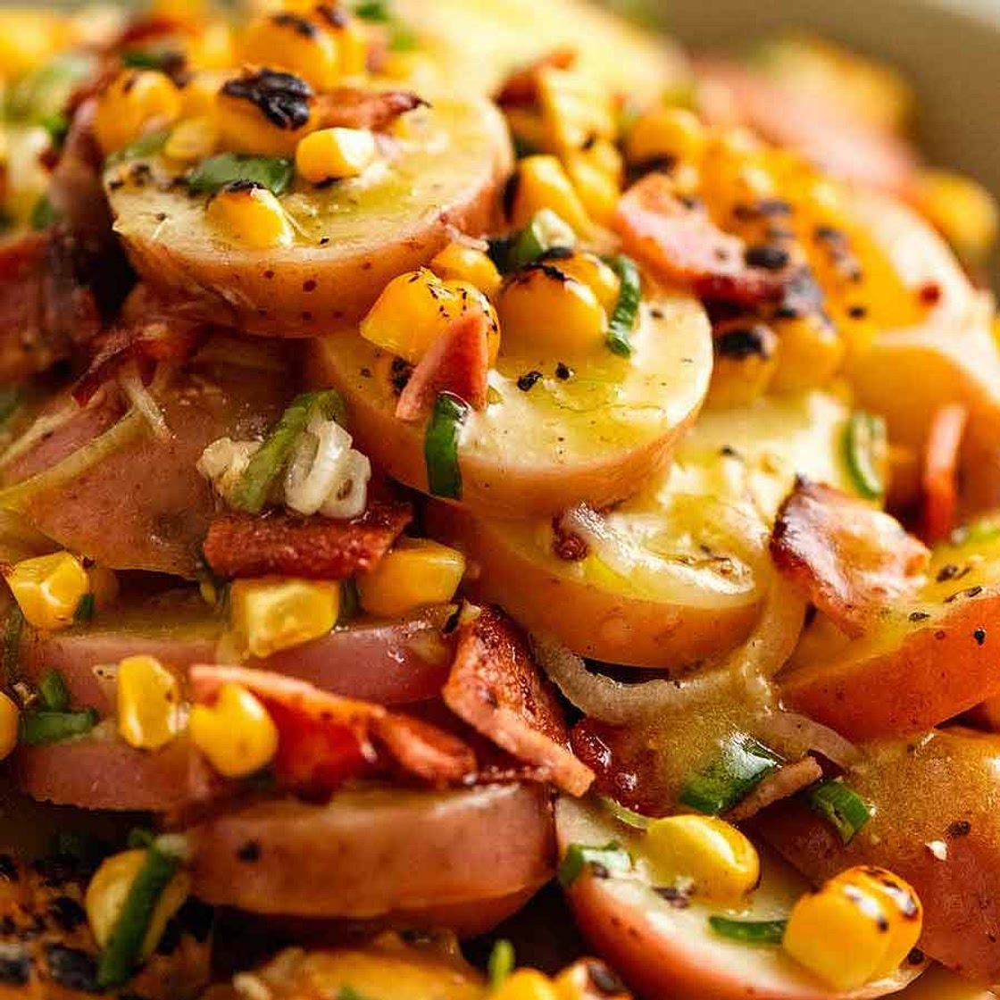 Red Potato Salad with Bacon and Corn (No mayonnaise!)