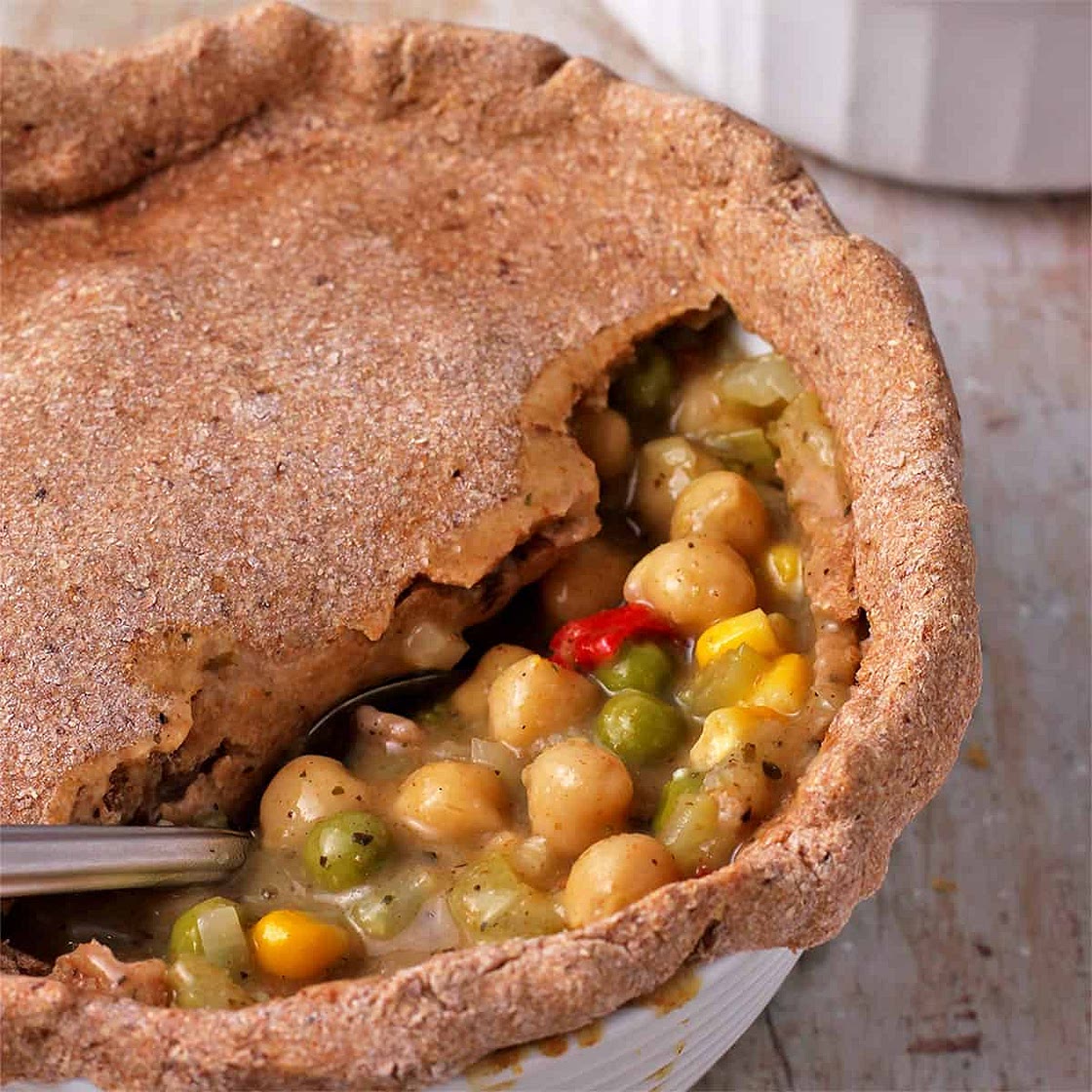 vegan pot pies with oil-free crust