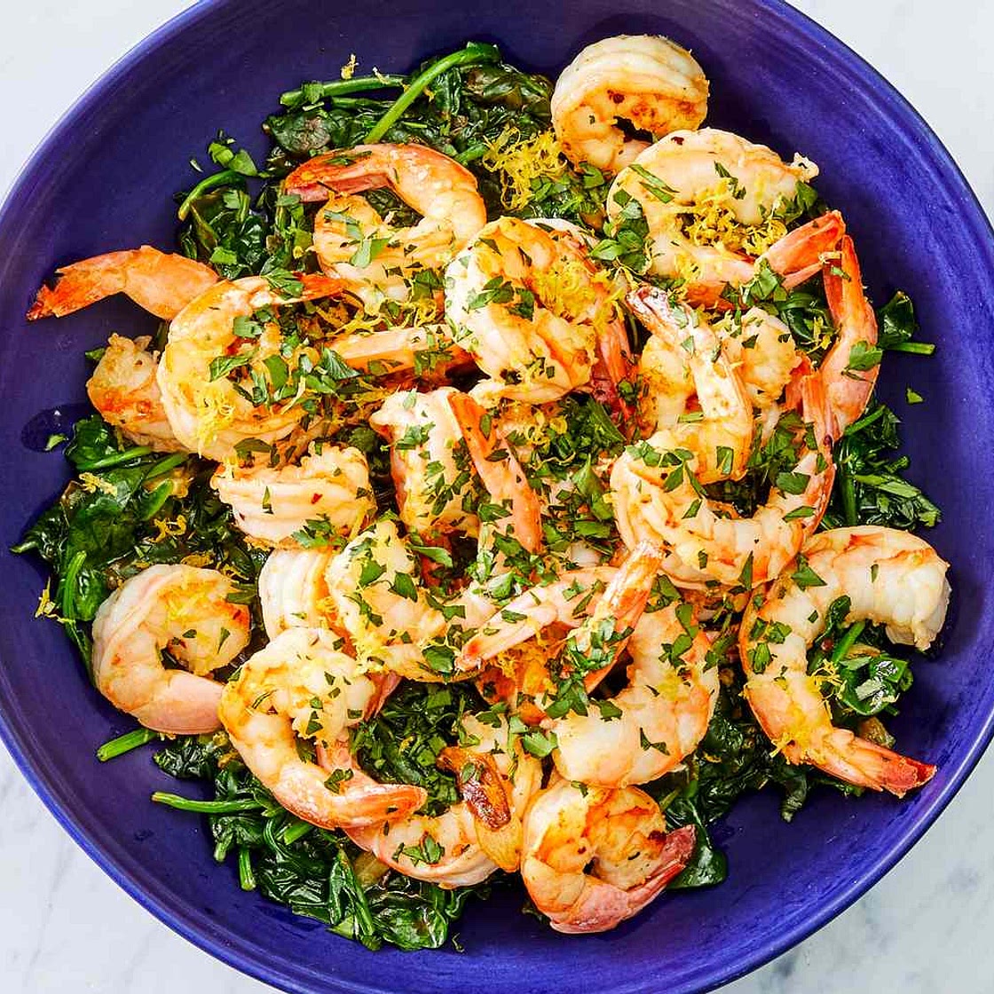 One-Pot Garlicky Shrimp & Spinach