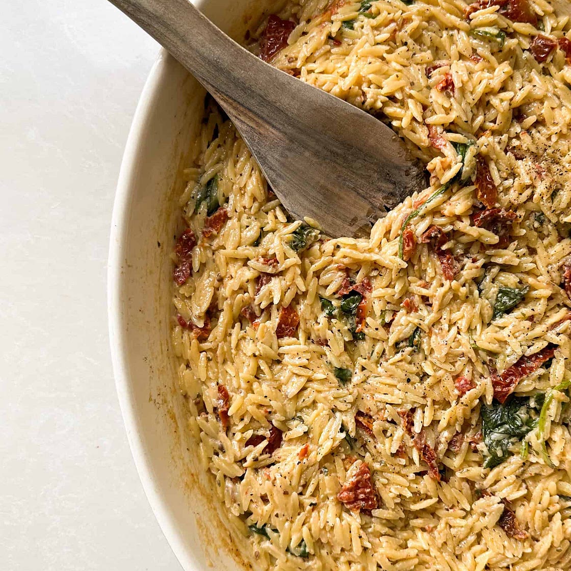 Boursin Spinach & Sun-dried Tomato Orzo Bake