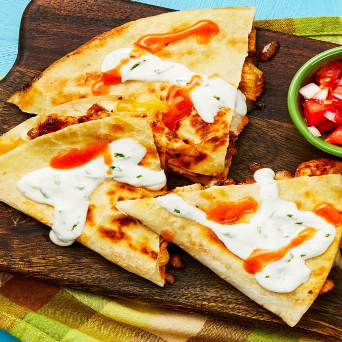 Baja Chicken Quesadillas with Salsa Fresca and Lime Crema