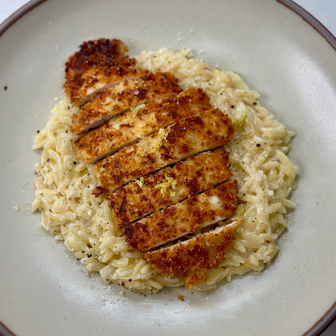 Orzo al Limone with Crispy Parmesan Chicken