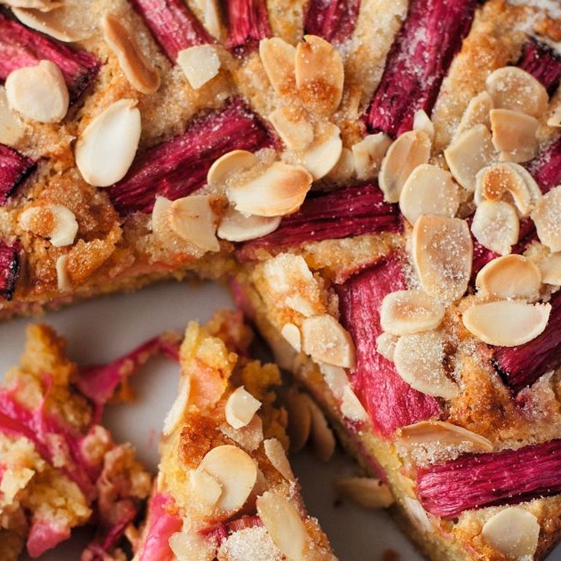 Rhubarb and almond cake