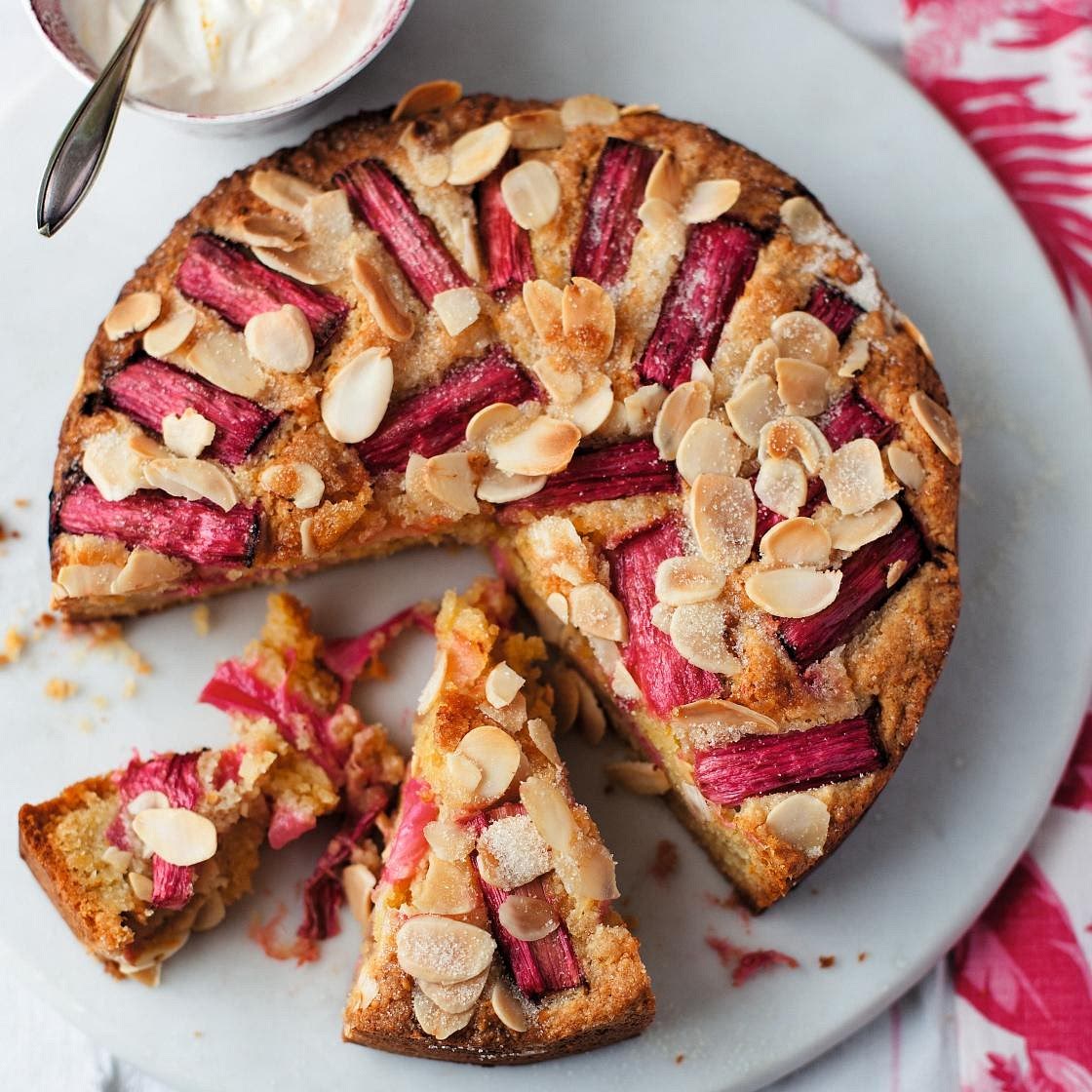 Rhubarb and almond cake