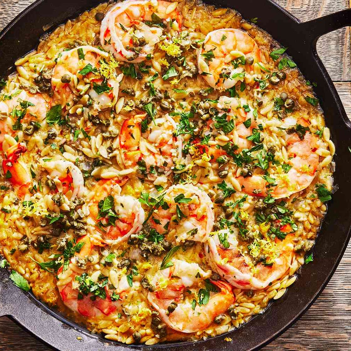 One-Pan Garlic-Butter Shrimp With Orzo