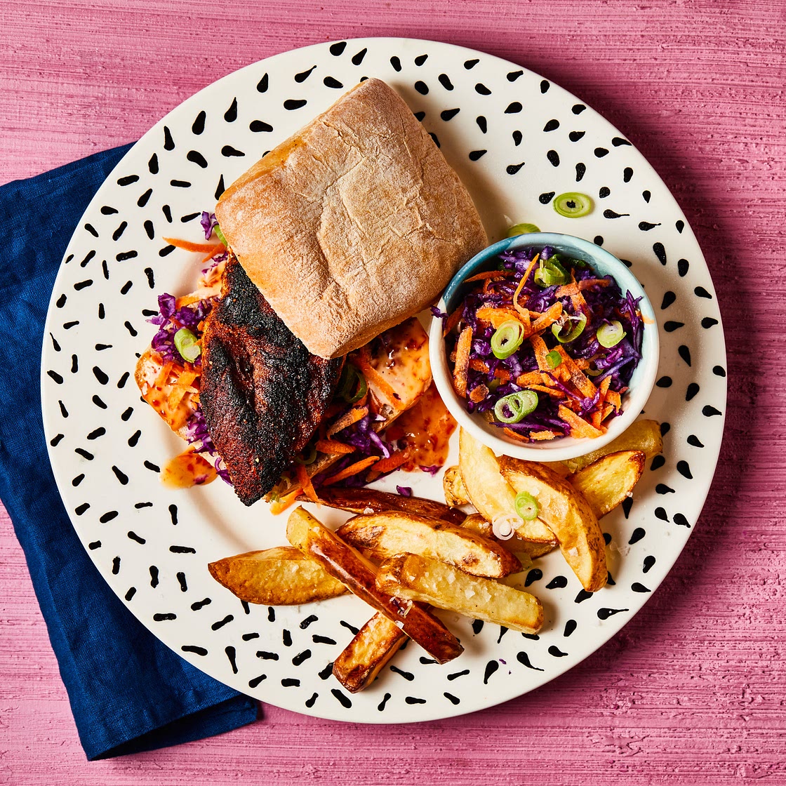 Cajun-Style Chicken Burger With Red Cabbage Slaw