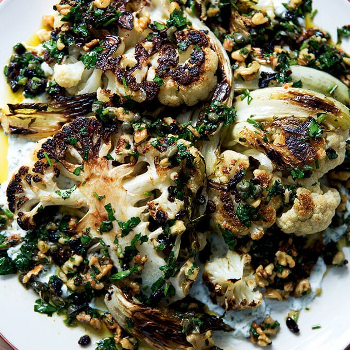 Cauliflower Steaks with Walnut-Caper Salsa
