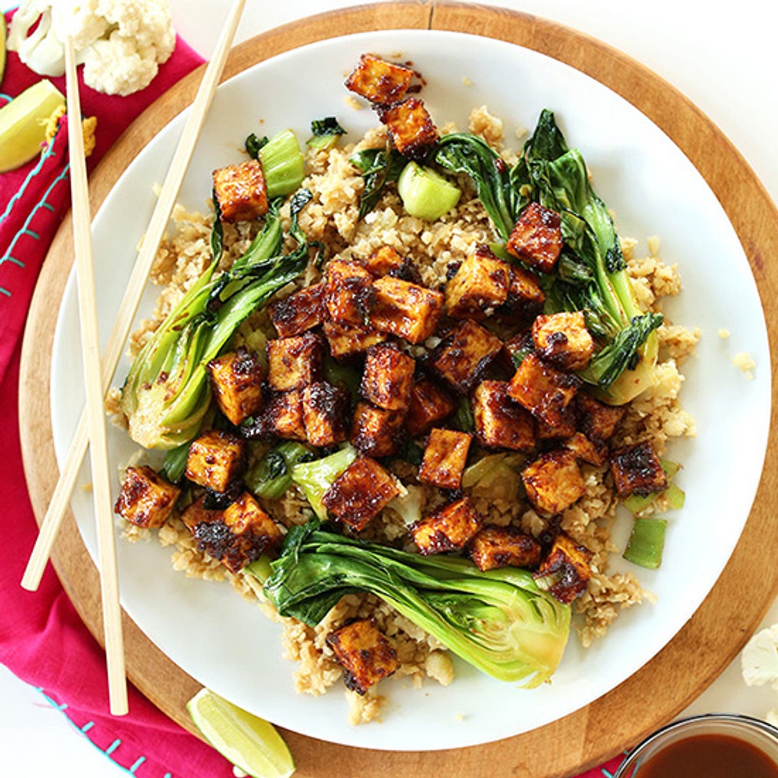 Crispy Peanut Tofu & Cauliflower Rice Stir-Fry