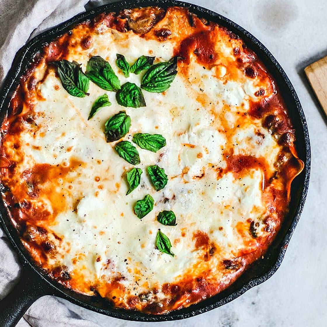 Lazy Skillet Lasagna with Spinach and Mushrooms