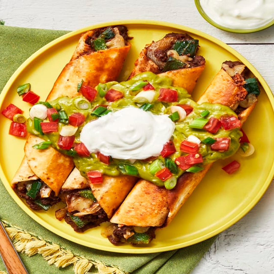 Black Bean & Poblano Flautas with Guacamole & Pico de Gallo