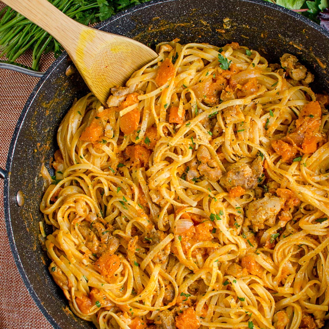 Syn Free Paprika Chicken with Roasted Butternut Squash and Linguine