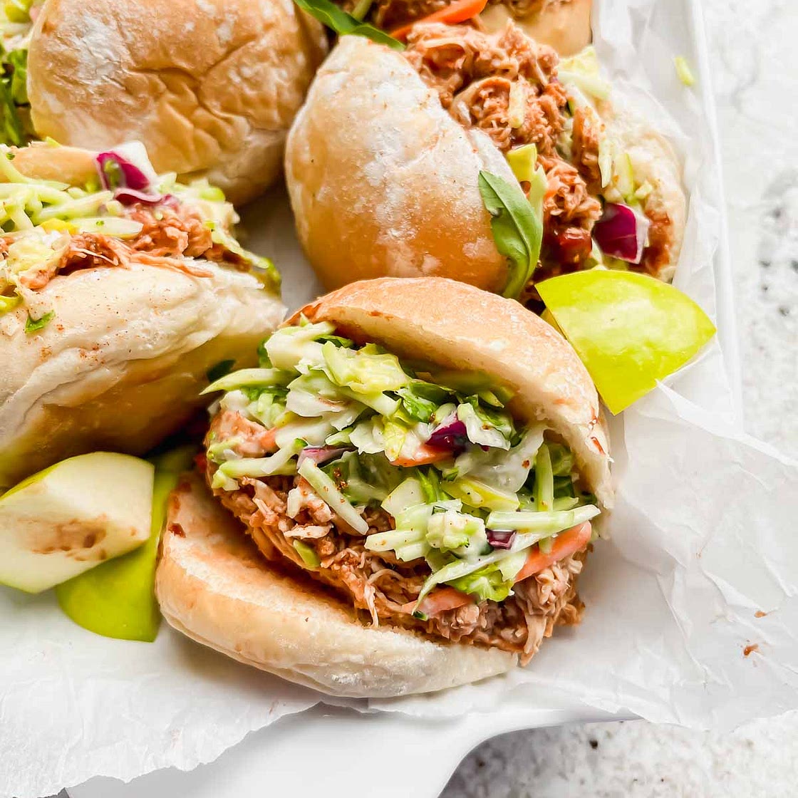 Pulled BBQ Chicken Sliders with Coleslaw
