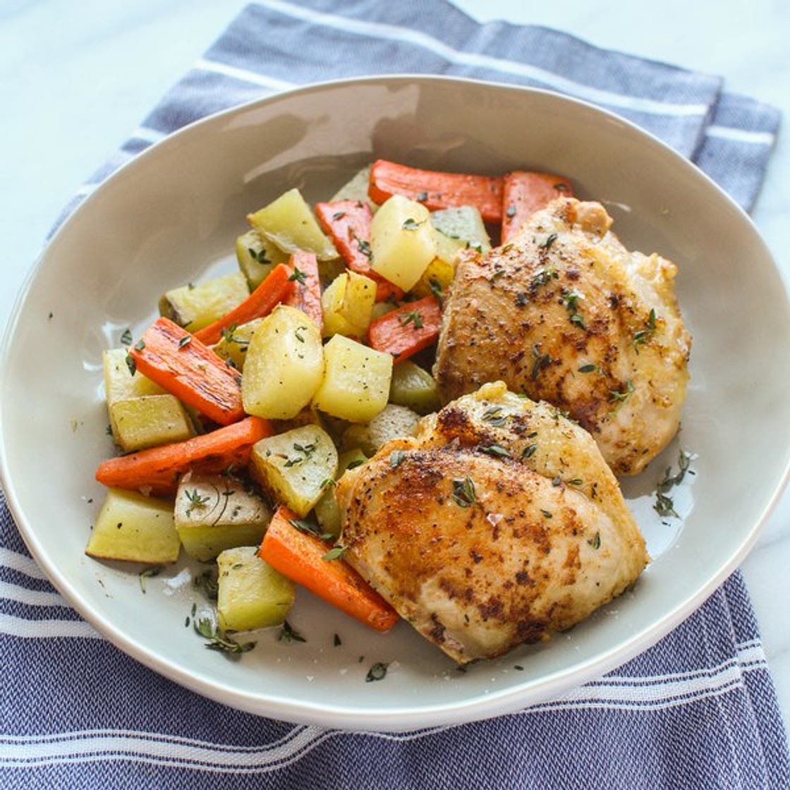 Roasted Paprika Chicken Thighs with Carrots & Potatoes