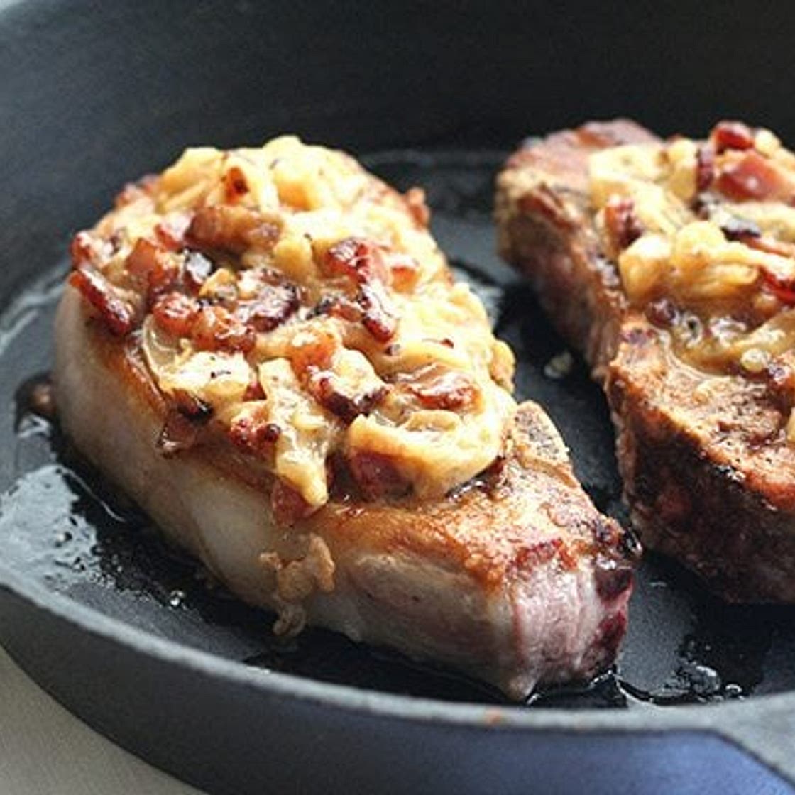 Caramelized Onion & Bacon Smothered Pork Chops